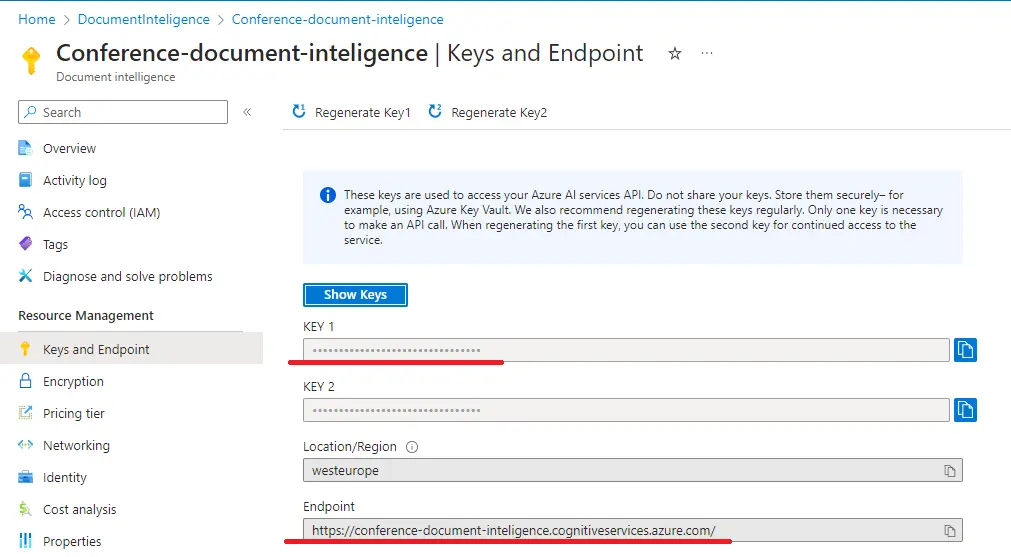 Keys and Endpoint