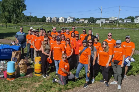 Linday and her team volunteering outdoors