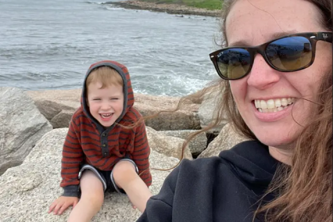 Lindsay and her little son at the beach